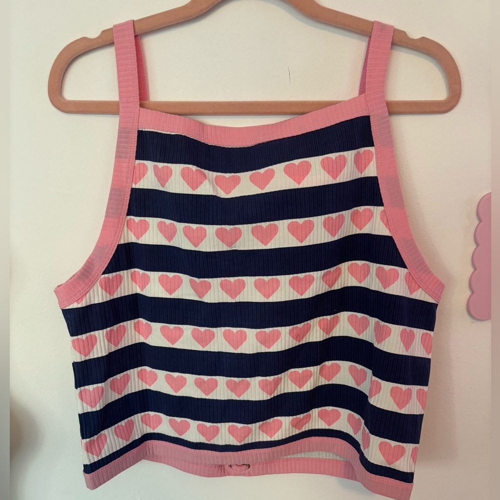Lazy Oaf Pink Heart and Navy Stripe Tie Top